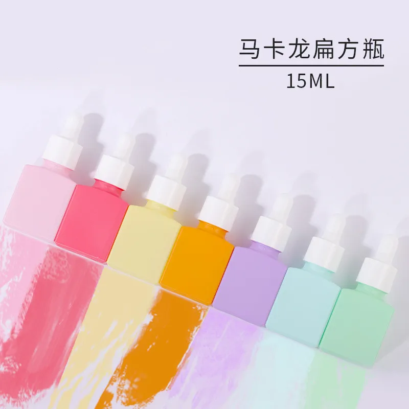 

330X 15ml Macaron Flat Shoulder Essential Oil Bottles 0.5oz Colorful Scrubs Reusable Essence Liquid Glass Square Dropper Jar