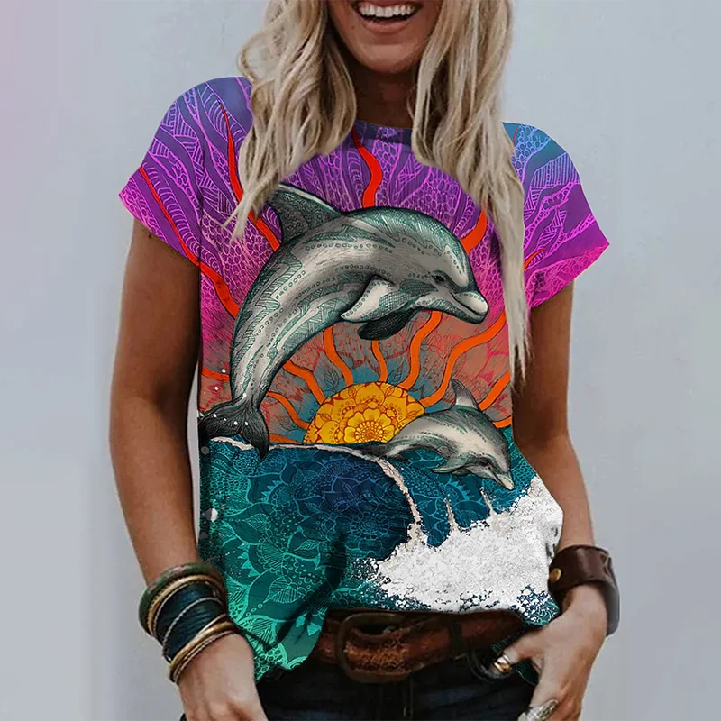 2024 New Women's Undersea Dolphin Print T-shirt Tops Women's Fashion Short Sleeve Loose Street Harajuku Round Neck T-shirt
2024 New Women's Undersea Dolphin Print T-shirt Tops Women's Fashion Short Sleeve Loose Street Harajuku Round Neck T-shirt