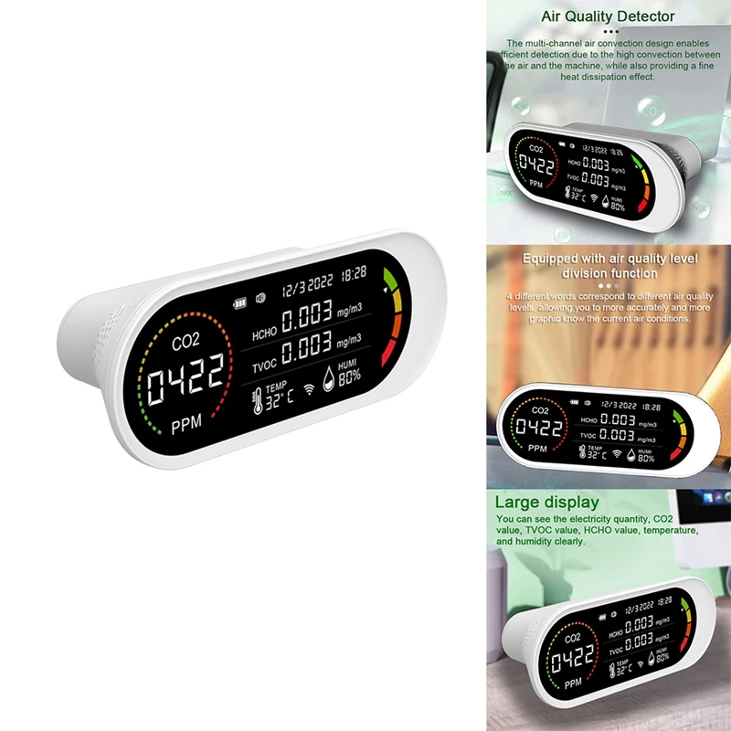 5 In 1 Air Quality Detector TVOC HCHO CO2 Meter Carbon Dioxide Temperature Humidity Testing Air Quality Monitor
5 In 1 Air Quality Detector TVOC HCHO CO2 Meter Carbon Dioxide Temperature Humidity Testing Air Quality Monitor