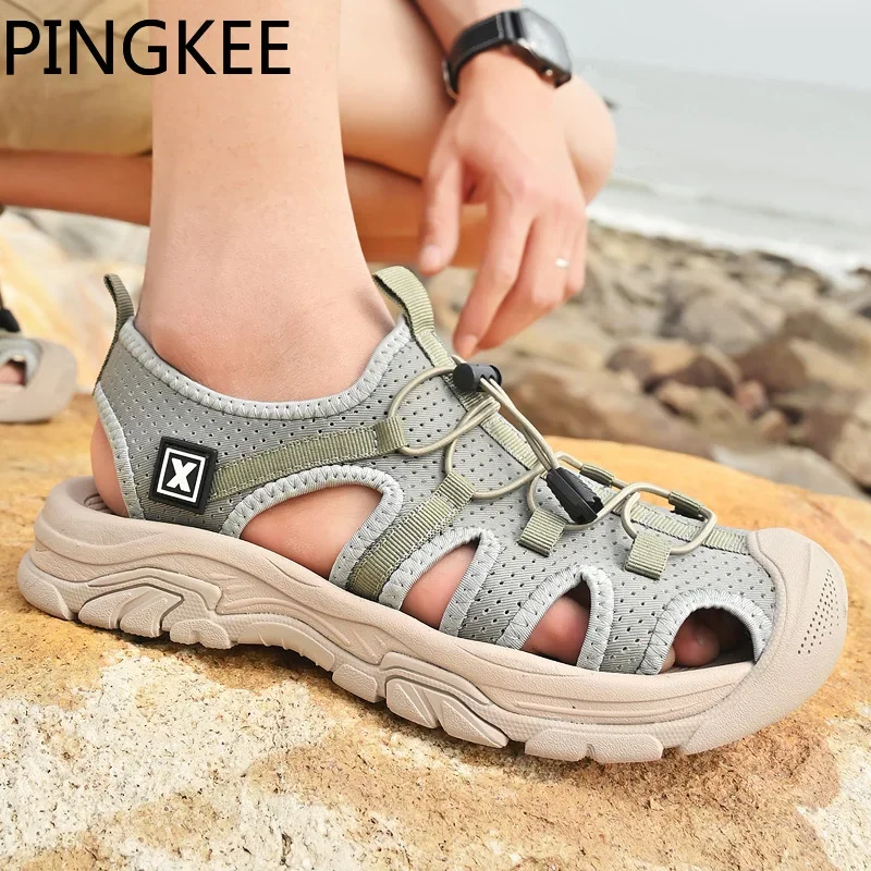 PINGKEE Webbing Lining Upper Toe Bumper Lace Lock Water Aqua Cross Strap Closure Sandals Man Summer Hiking Sandals For Men
PINGKEE Webbing Lining Upper Toe Bumper Lace Lock Water Aqua Cross Strap Closure Sandals Man Summer Hiking Sandals For Men