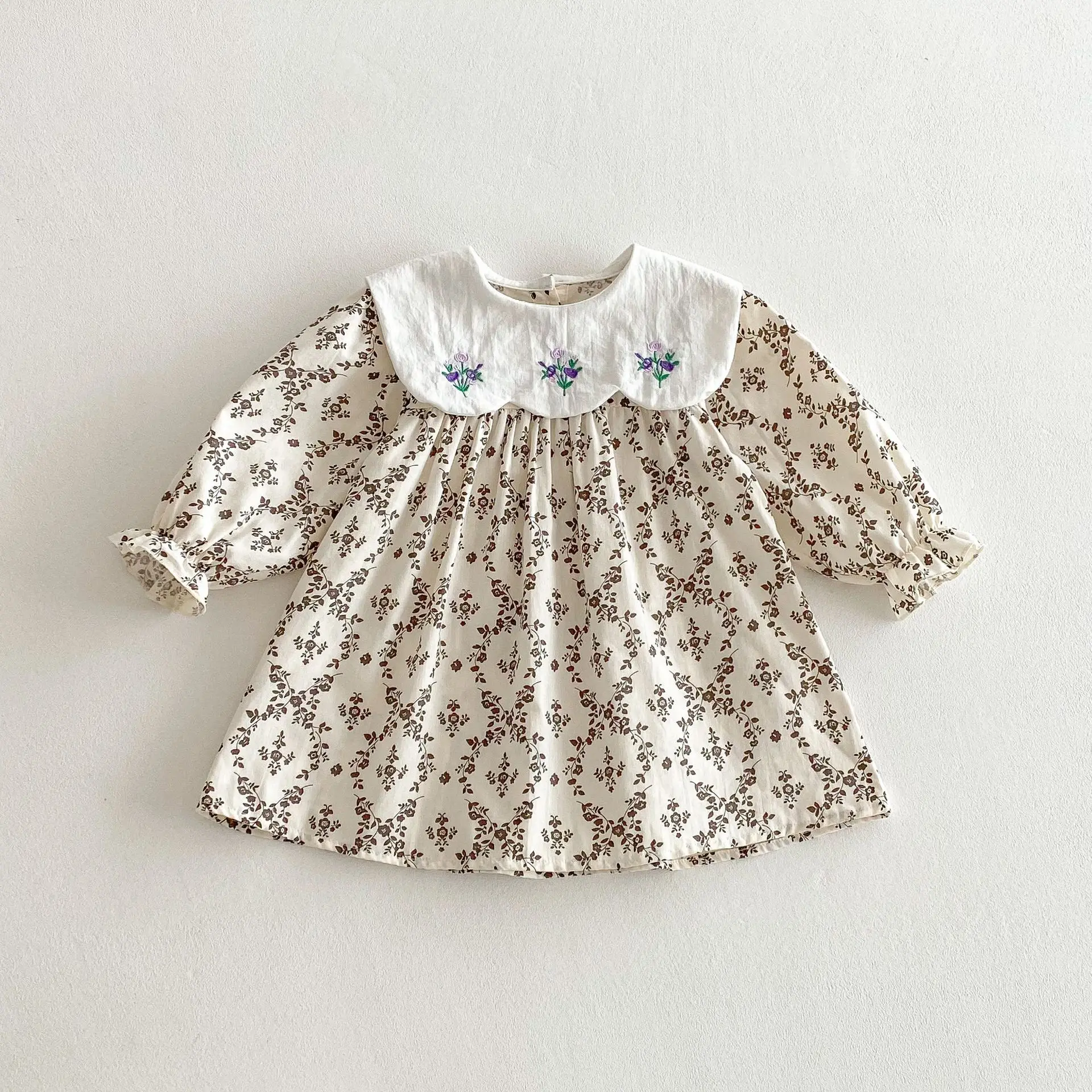 2025 Autumn New Girls Casual Dress Children Large Collar Flower Embroidery Dress Cotton Baby Girl Floral Princess Dress 12 S490b58e0e8d64a50a62f45d396131e59e
