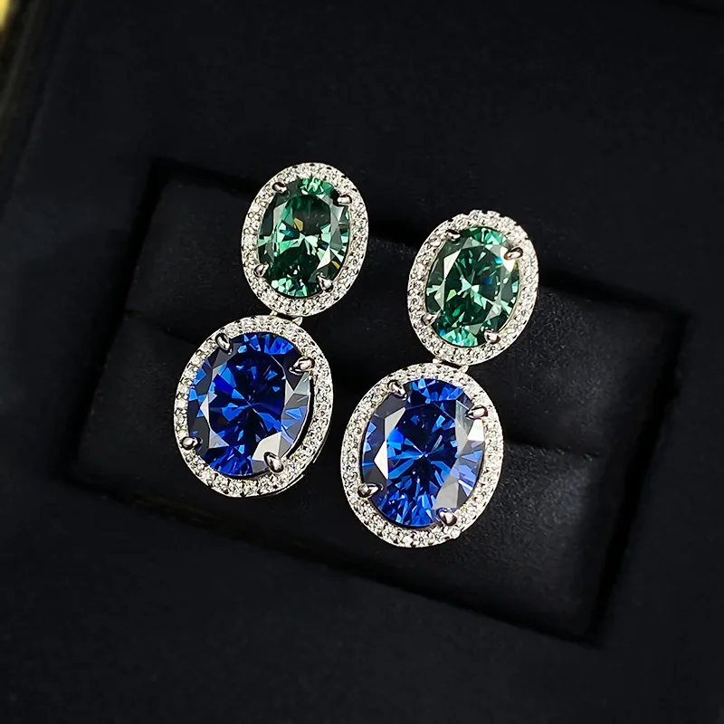 

Classic Sapphire Emerald Diamond Dangle Earring Real 925 Sterling Silver Jewelry Engagement Wedding Drop Earrings for Women Gift