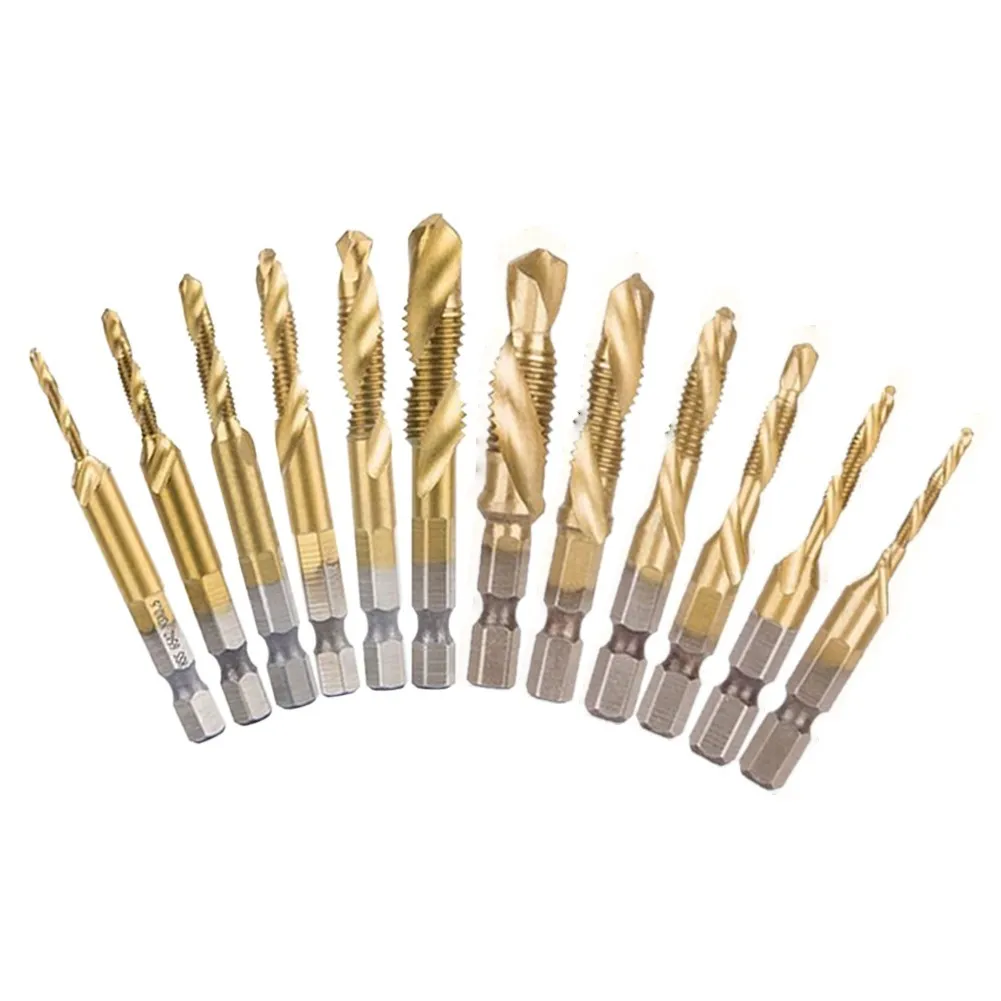 12pcs Tap Drill Bit Set Hex Shank Titanium Plated Screw Thread Drill Bits Screw Machine Compound Tap Tool M3 M4 M5 M6 M8 M10
12pcs Tap Drill Bit Set Hex Shank Titanium Plated Screw Thread Drill Bits Screw Machine Compound Tap Tool M3 M4 M5 M6 M8 M10