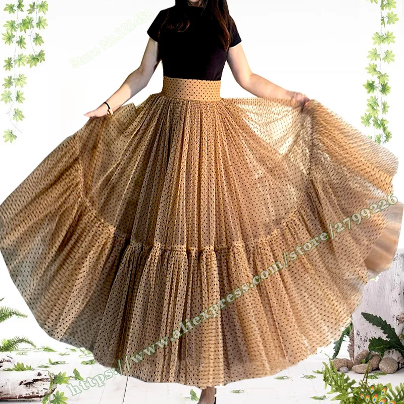 

Autumn Fashion Puffy Large Big Hem Woman Skirt Long for Womens Mesh Polka dot Plus Size Maxi Tutu skirts for Womens 2023