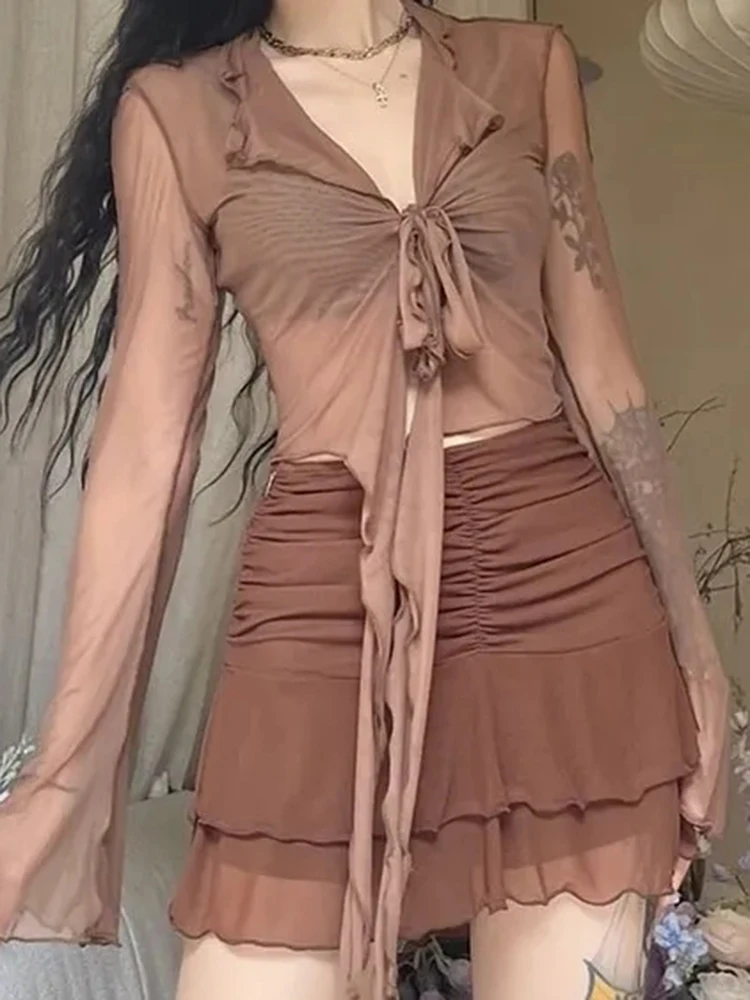 Jmprs Sexy Perspective Women Shirt Fashion Flare Sleeve Summer Ruffles Crop Tops Bandage Y2K Female Streetwear Tops New
Jmprs Sexy Perspective Women Shirt Fashion Flare Sleeve Summer Ruffles Crop Tops Bandage Y2K Female Streetwear Tops New