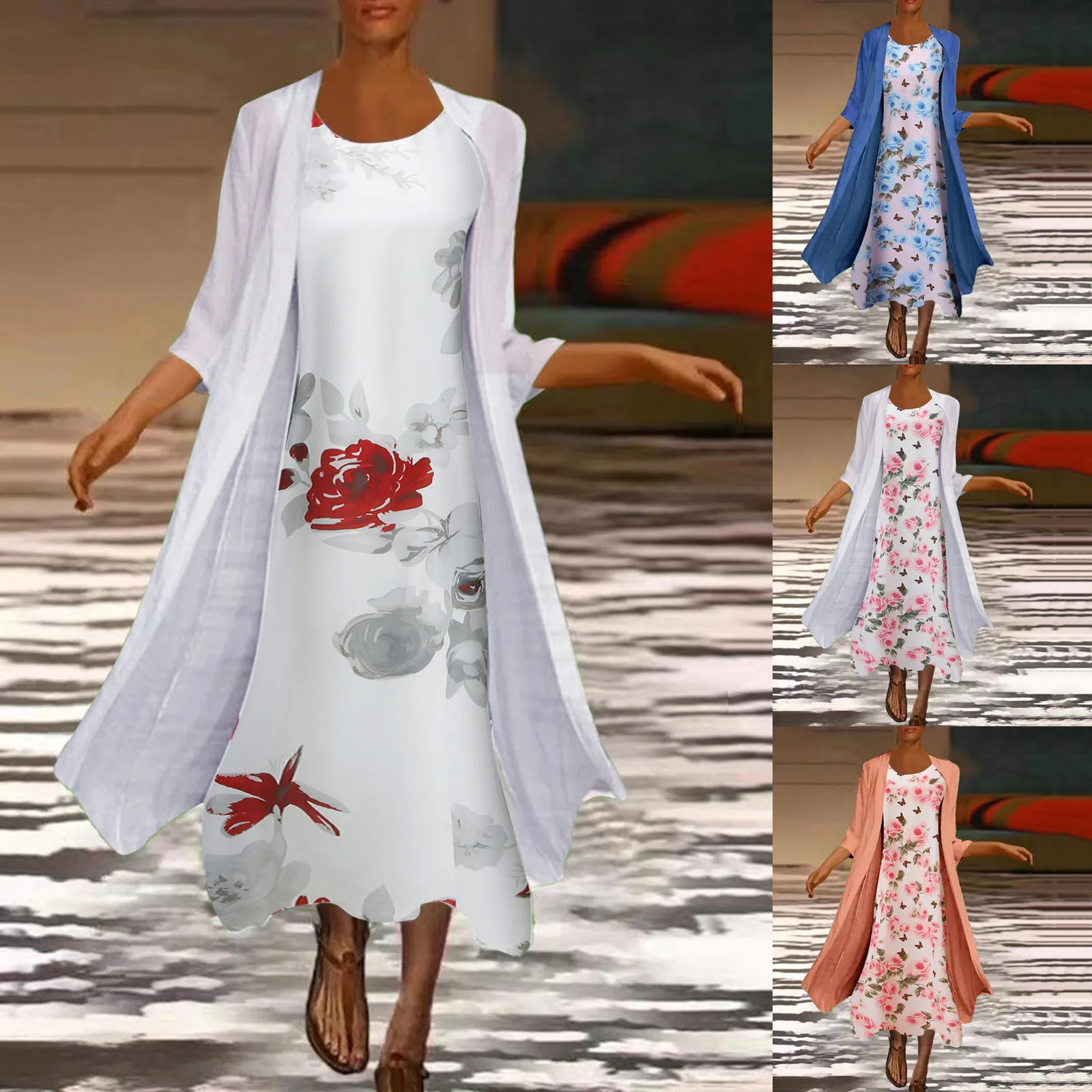 Two Set Dress Women Summer Floral Print Sleeveless Dress Round Neck Belt Dress Short Sleeve Tulle Cardigan Female 2022 Summer
Two Set Dress Women Summer Floral Print Sleeveless Dress Round Neck Belt Dress Short Sleeve Tulle Cardigan Female 2022 Summer