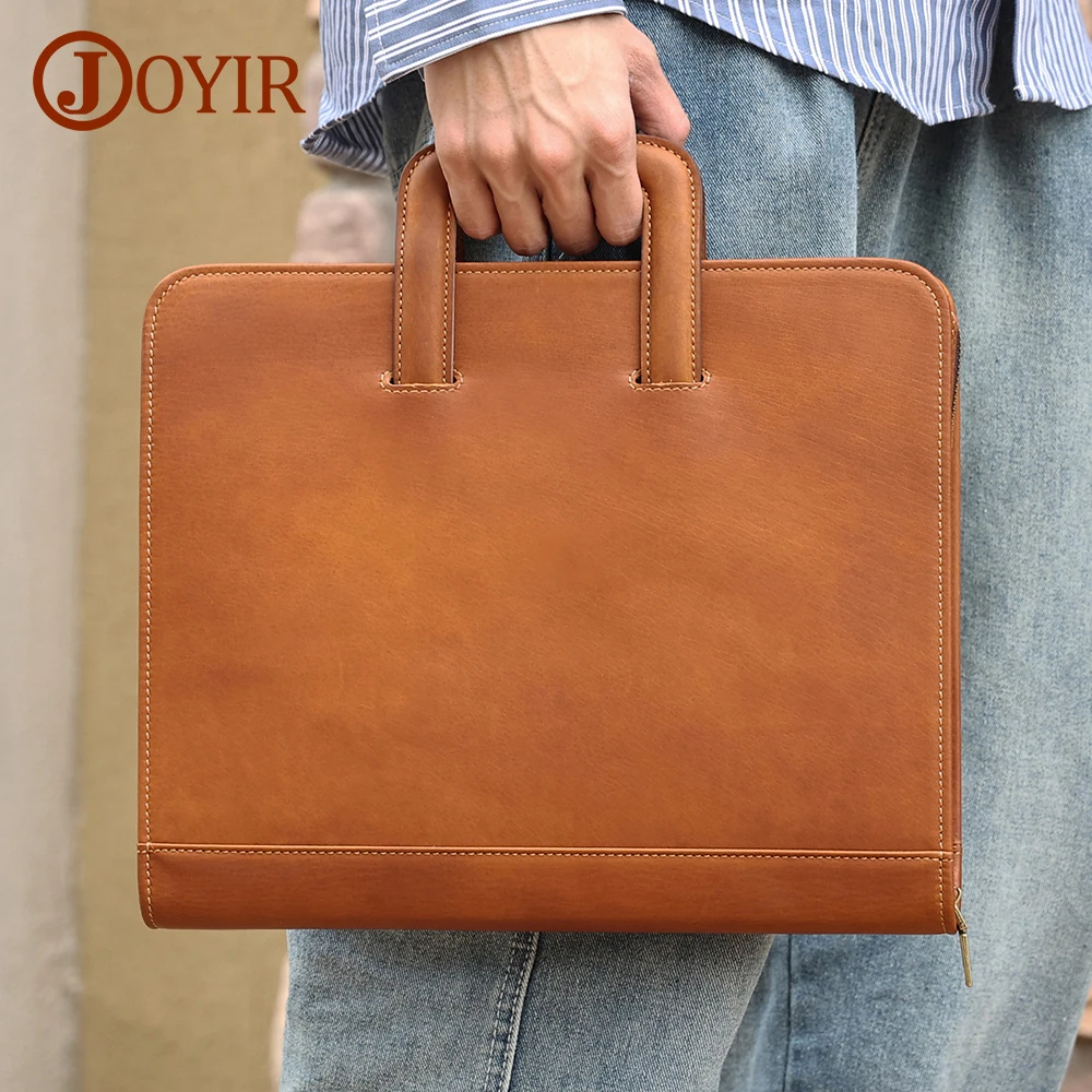 

JOYIR Crazy Horse Leather Briefcase Portfolio Case Men Multi Pocket Padfolio Cover Bussiness Document A4 Organizer Tablet Holder