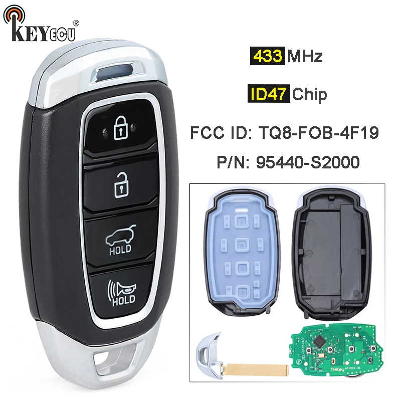 

KEYECU 433MHz ID47 Chip P/N: 95440-S2000 FCC ID: TQ8-FOB-4F19 Keyless Smart Remote Key Fob for Hyundai Santa Fe 2018 2019 2020