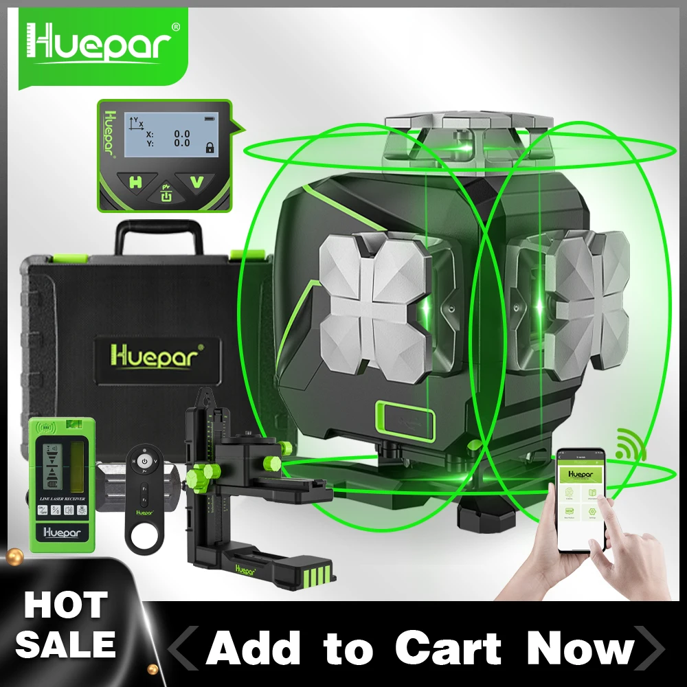 Huepar 16 lines 4D Self-Leveling Laser Level 4x360° Cross Line Laser with Receiver LCD Screen Bluetooth Remote Control S04-5RG
Huepar 16 lines 4D Self-Leveling Laser Level 4x360° Cross Line Laser with Receiver LCD Screen Bluetooth Remote Control S04-5RG