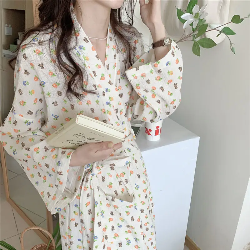 Women's Pajamas Home Clothes Night Dress Robe Long Sleeve Korea Woman Summer Offer Sleepwear Sexy Korean Attractive Nightwear Women's Pajamas Home Clothes Night Dress Robe Long Sleeve Korea Woman Summer Offer Sleepwear Sexy Korean Attractive Nightwear