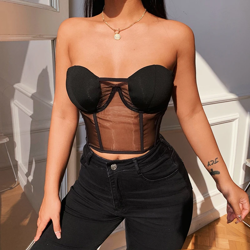 

black strapless tops with female outside wear waist belt ins small spice wind chest brief paragraph vest