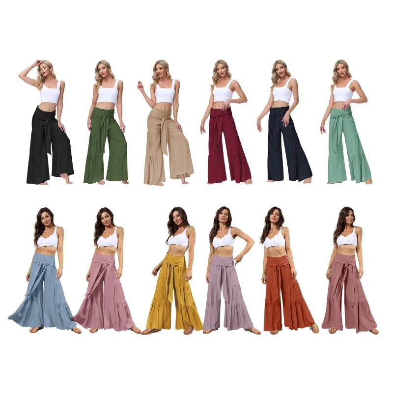 

Summer High Waist Pleated Pants Casual Loose Wide Leg Pants Straight Palazzo Pants Trousers with Belted for Women Gifts