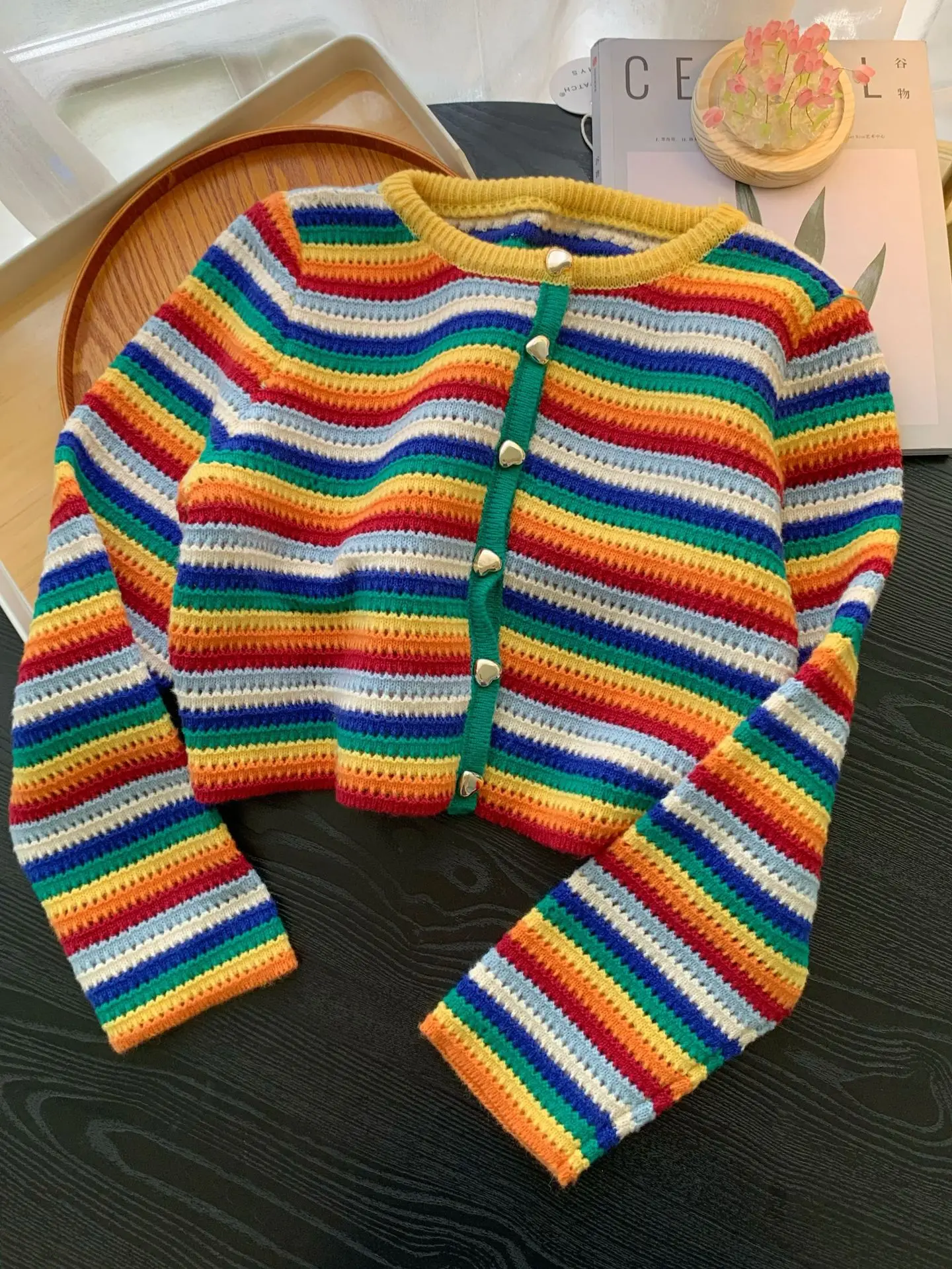 New sweater Rainbow stripe women Knit Top Fashion Female Cardigan autumn spring Long sleeve adult jacket clothes Loose versatile
New sweater Rainbow stripe women Knit Top Fashion Female Cardigan autumn spring Long sleeve adult jacket clothes Loose versatile