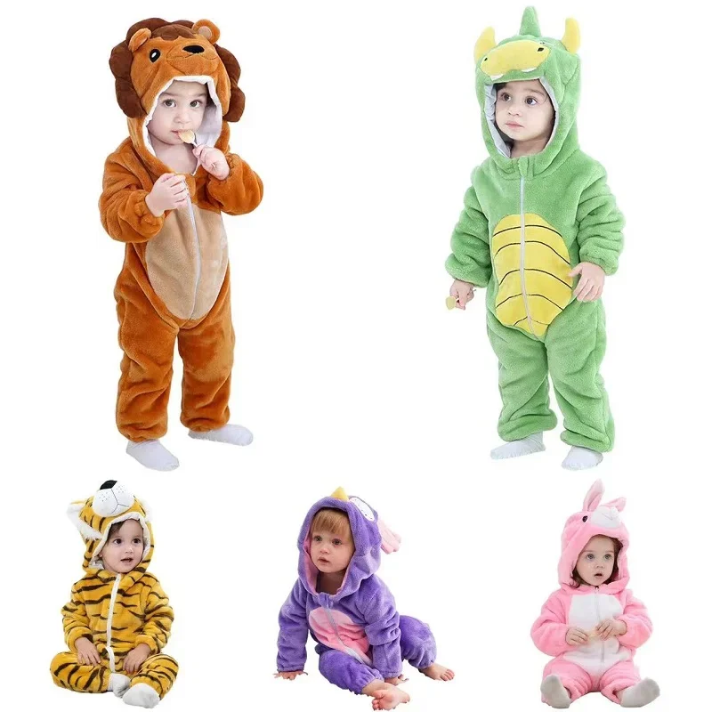 

Cartoon lion Tiger Dinosaur Cosplay Costume Boy Girls Toddler Animal Jumpsuit Baby Rompers Infant Clothes Pyjamas Kids Kigurumi