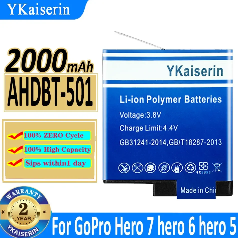 

YKaiserin AHDBT-501 2000mAh Battery for GoPro Hero 5 Hero 6 Hero 7 for Go Pro Hero5 Hero6 Hero7 Akku Action Camera Batteries