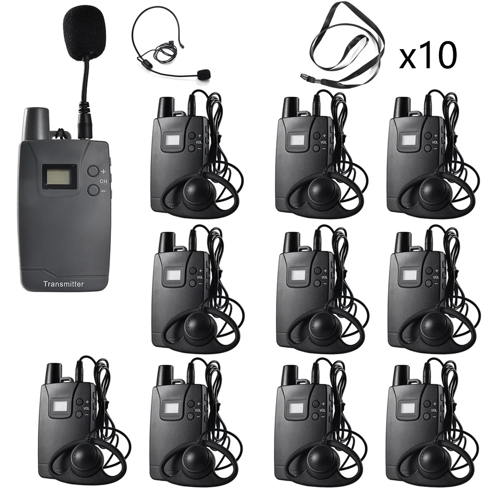 

Wireless Whisper Tour Audio Guide System with AA Battery for Group Bus Tour Factory Plant Tour Museum Visiting 1 TX + 10 RX