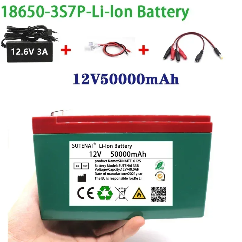 NEW 12V 50Ah 18650 lithium battery pack 3S7P built-in high current 40A Solar street lamp, xenon lamp, backup power supply, LED
NEW 12V 50Ah 18650 lithium battery pack 3S7P built-in high current 40A Solar street lamp, xenon lamp, backup power supply, LED