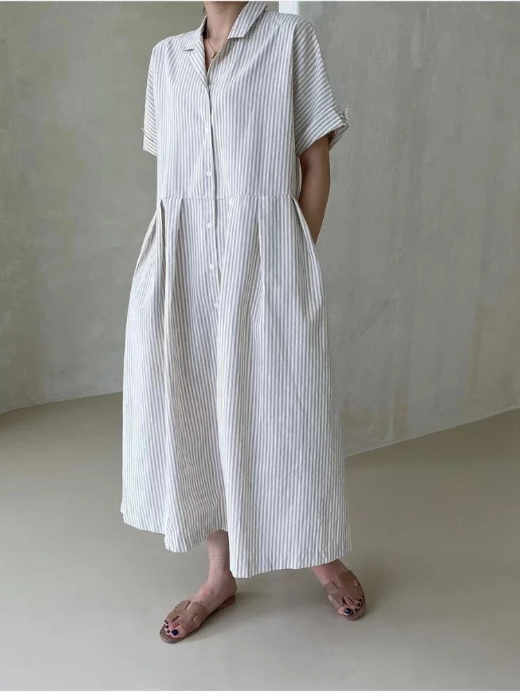 Dresses for Women 2023 New Summer Striped Turn-down Collar Long Dress Streetwear Vintage Dress Korean Style Loose White Dress
Dresses for Women 2023 New Summer Striped Turn-down Collar Long Dress Streetwear Vintage Dress Korean Style Loose White Dress