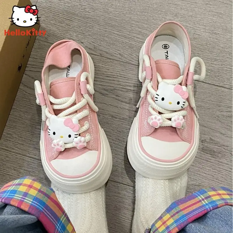 

Anime Cartoon Canvas Shoes Kawaii Hellokitty Anti-Slip Skate Shoes Students Casual Single Shoes Sweet Breathable Cloth Shoes