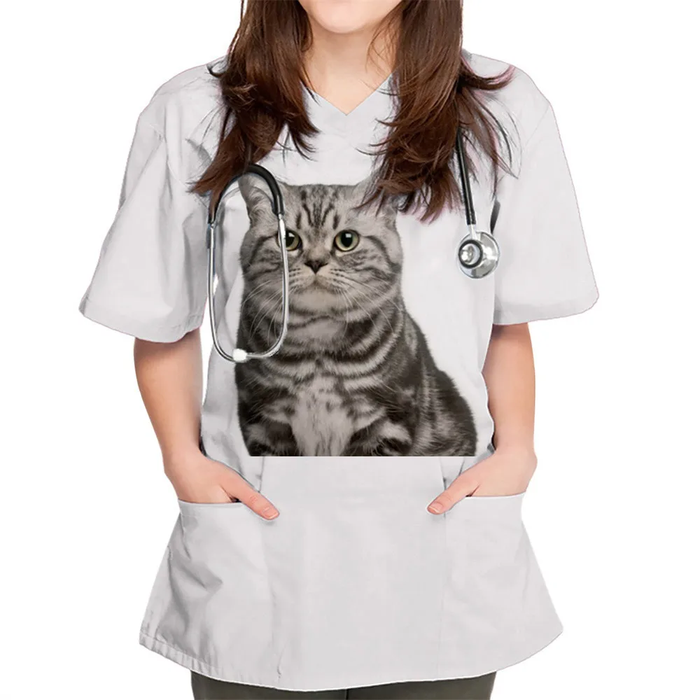 New Women's Cat Print Nurse Uniform Short Sleeved V-neck Top Work Clothing Printed Pocket Top Pet Uniform
New Women's Cat Print Nurse Uniform Short Sleeved V-neck Top Work Clothing Printed Pocket Top Pet Uniform