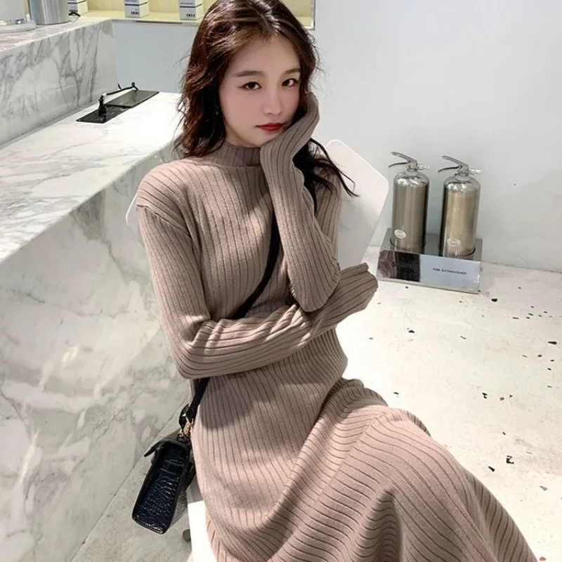 

Dresses for Women Autumn Winter 2023 Bodycon Knitted Midi Women's Sweater Dress Maxi Long Sleeve White Knit Party Gala Black New