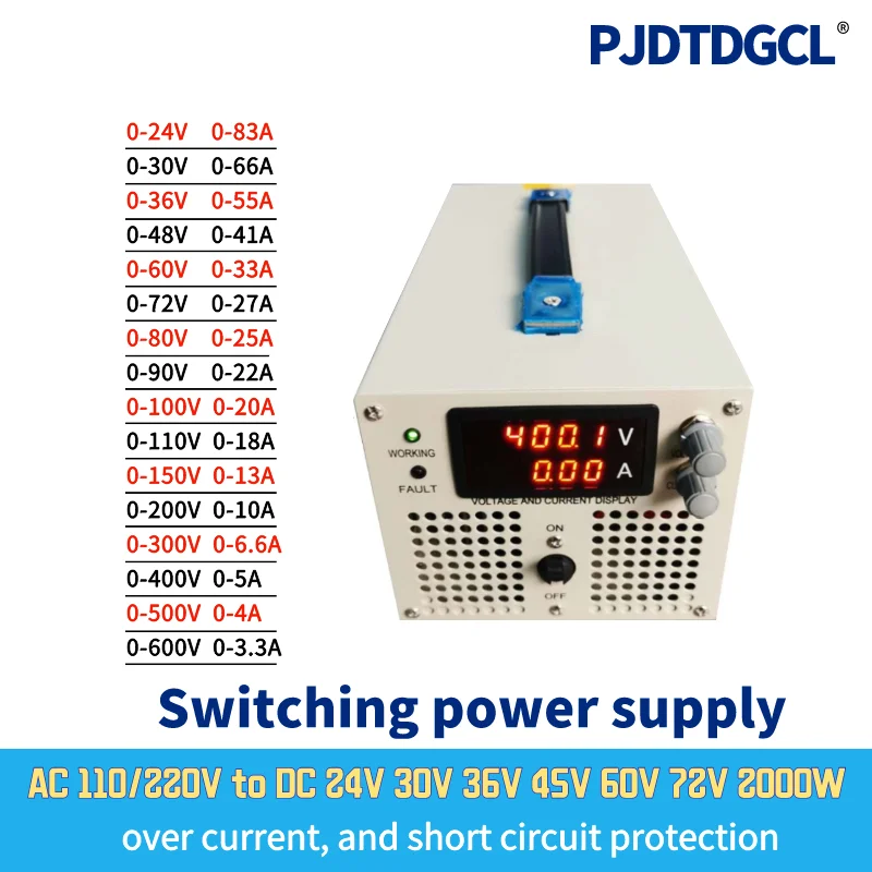 2000W Switching Power Supply 0- 24V 36V 48V 50V 60V 70V 80V 90V 100V 110V 220V 300V 500V600V Voltage Adjustable Digital Display
2000W Switching Power Supply 0- 24V 36V 48V 50V 60V 70V 80V 90V 100V 110V 220V 300V 500V600V Voltage Adjustable Digital Display