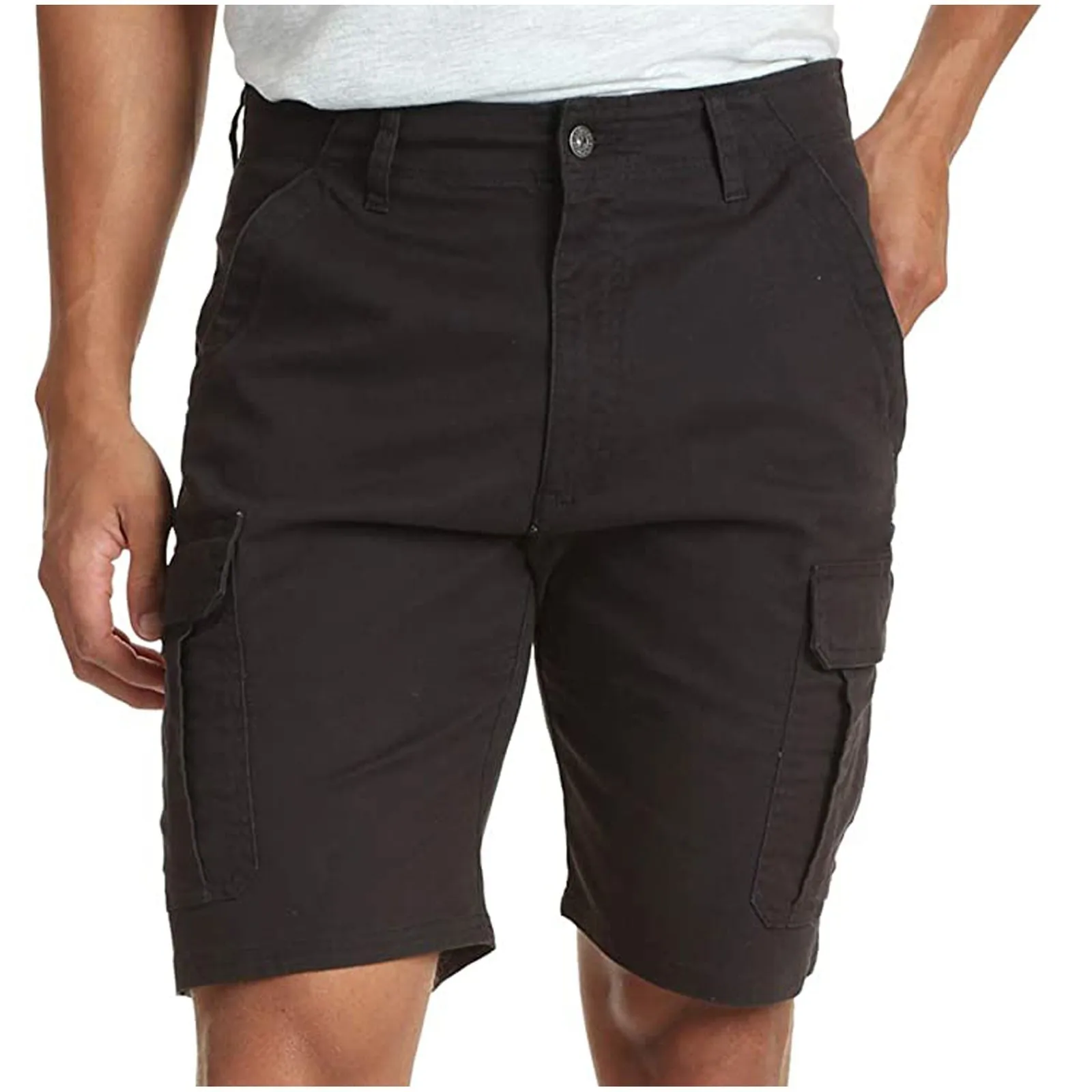 

Men'S Cargo Shorts Knee Length Summer Multi Pockets Breeches Cropped Shorts Knee Trousers Solid Color Casual Workwear Cortos