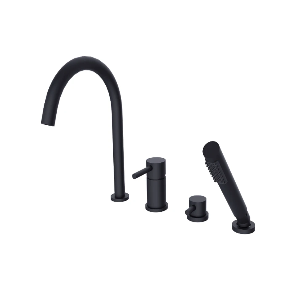 Single handle 4 pieces brass deck mounted bathtub shower faucet matte black 
Single handle 4 pieces brass deck mounted bathtub shower faucet matte black