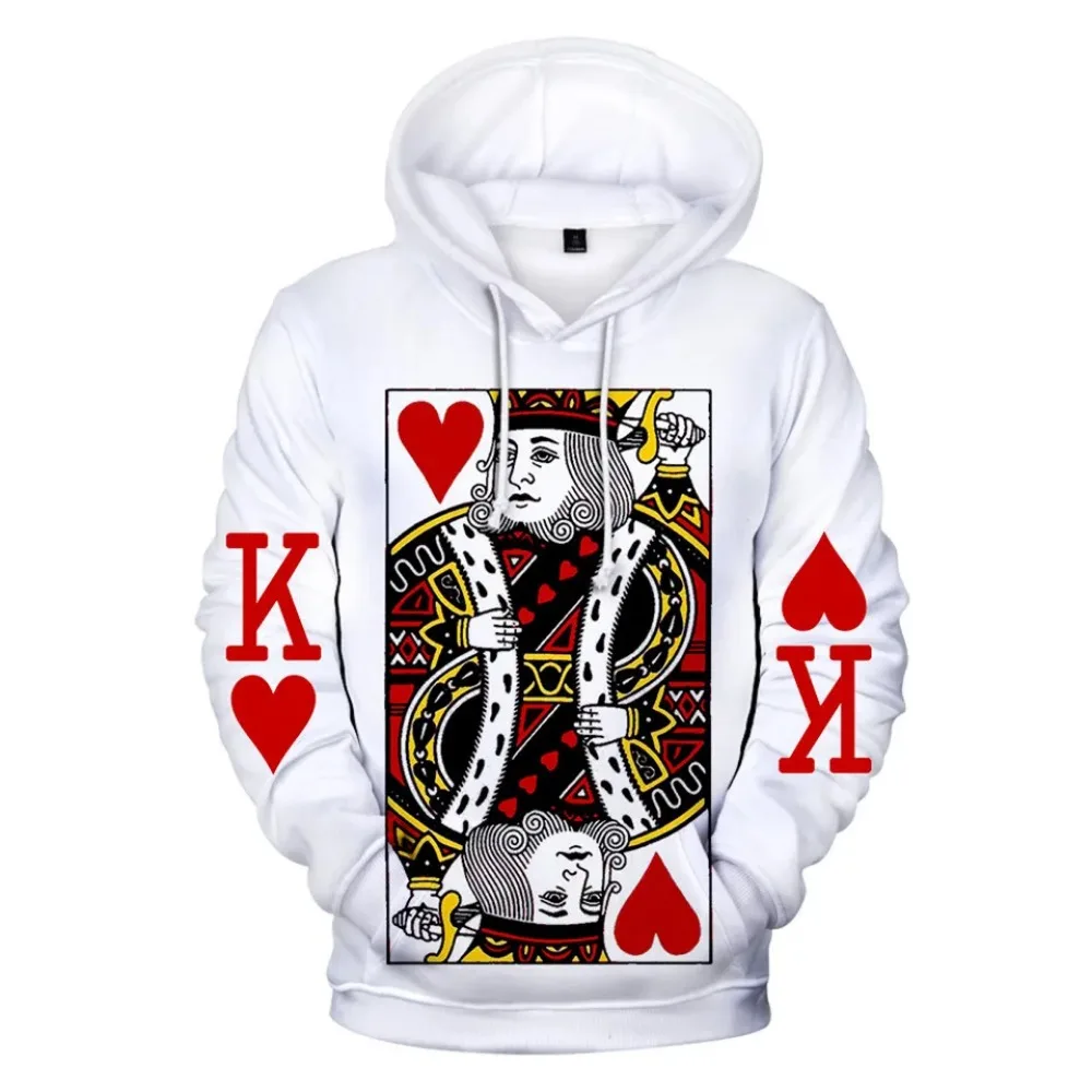 

Толстовка мужская с капюшоном, Свитшот в стиле хип-хоп, с рисунком сердца карт, 3d-покера, игры в покер, король, Модный пуловер