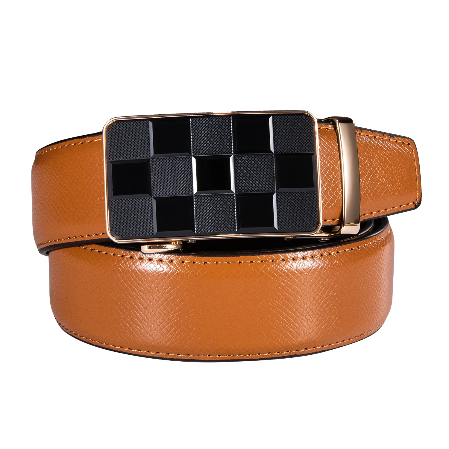 

DUBULLE Orange Leather Mens Belt Designer Automatic Buckle Ratchet Waistband Belt for Men Cowboy Student Boy Dress Jeans Wedding