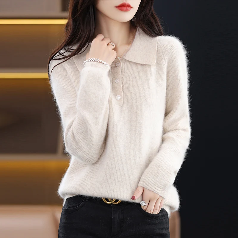 

Women's Fashion Sweaters POLO Neck Pullovers Long Sleeve Top Knitwear Wool Thick Warm Soft Comfortable Jacquard Weave Cardigans