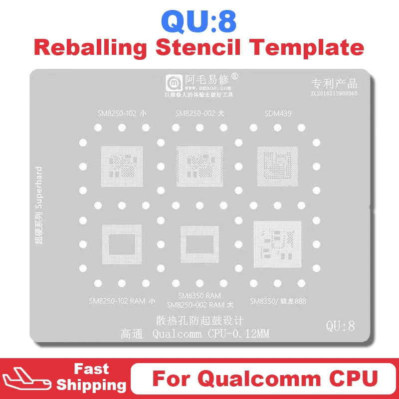 Amaoe QU8 CPU BGA Stencil Reballing For Qualcomm SM8250 102 002 SDM439 SM8350 Snapdragon888 Tin Planting Soldering Net IC Chip
Amaoe QU8 CPU BGA Stencil Reballing For Qualcomm SM8250 102 002 SDM439 SM8350 Snapdragon888 Tin Planting Soldering Net IC Chip