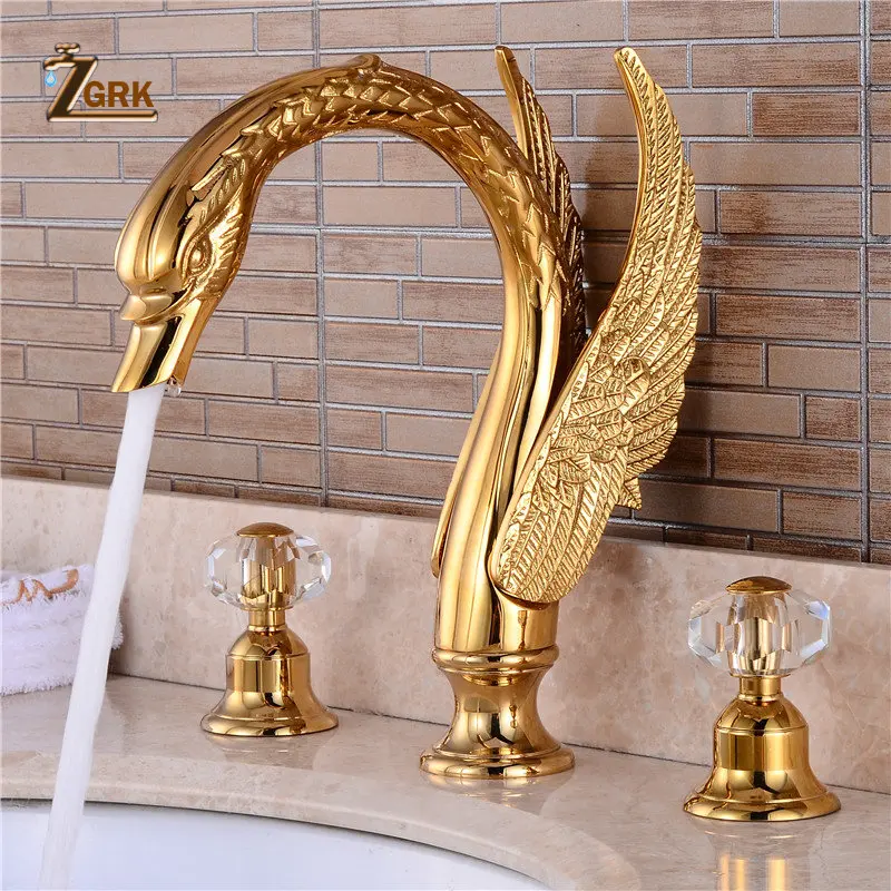 Gold Finish Bathroom Faucet 3 Hole Luxury Golden Swan Shape Basin Tap Dual Handle Deck Mount Three Pieces Faucet Set Solid Brass
Gold Finish Bathroom Faucet 3 Hole Luxury Golden Swan Shape Basin Tap Dual Handle Deck Mount Three Pieces Faucet Set Solid Brass