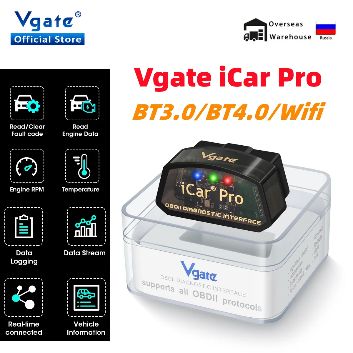 

Vgate iCar Pro elm327 V2.3 OBD 2 OBD2 Car Auto diagnostic Scanner WIFI Bluetooth 4.0 for IOS Scan Tool ODB2 PK ELM 327 V1 5