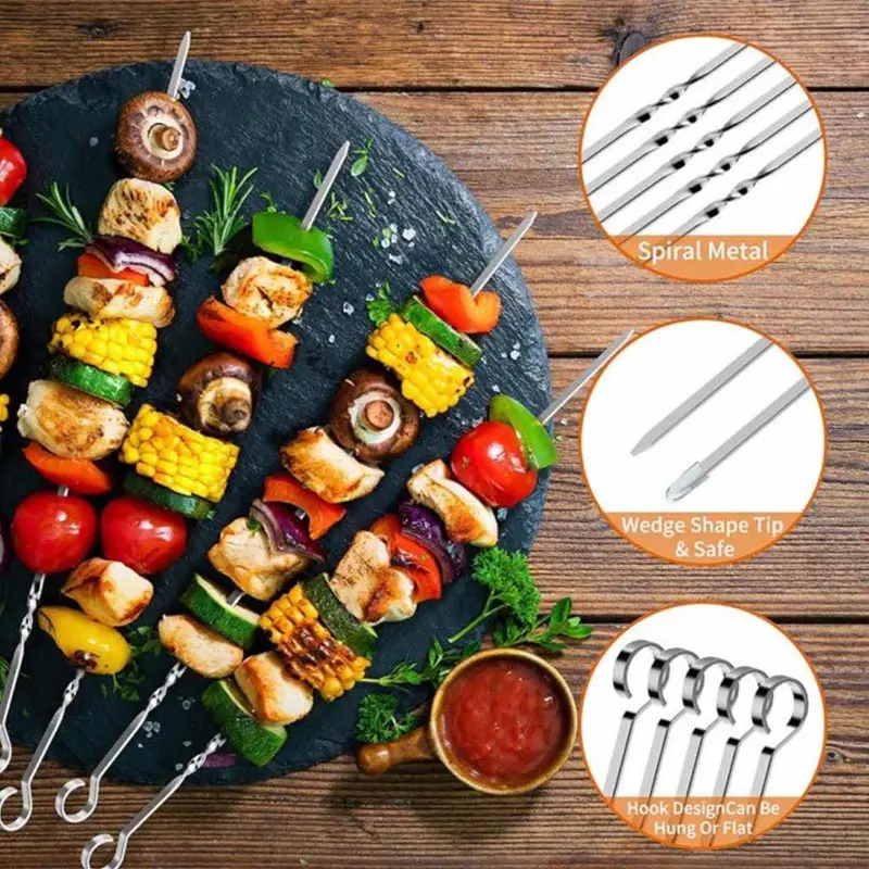 

Stainless Steel Barbecue Skewer Storage Tube Reusable Grill Sticks Flat BBQ Fork BBQ Utensil Kitchen Outdoor Camping Accessories