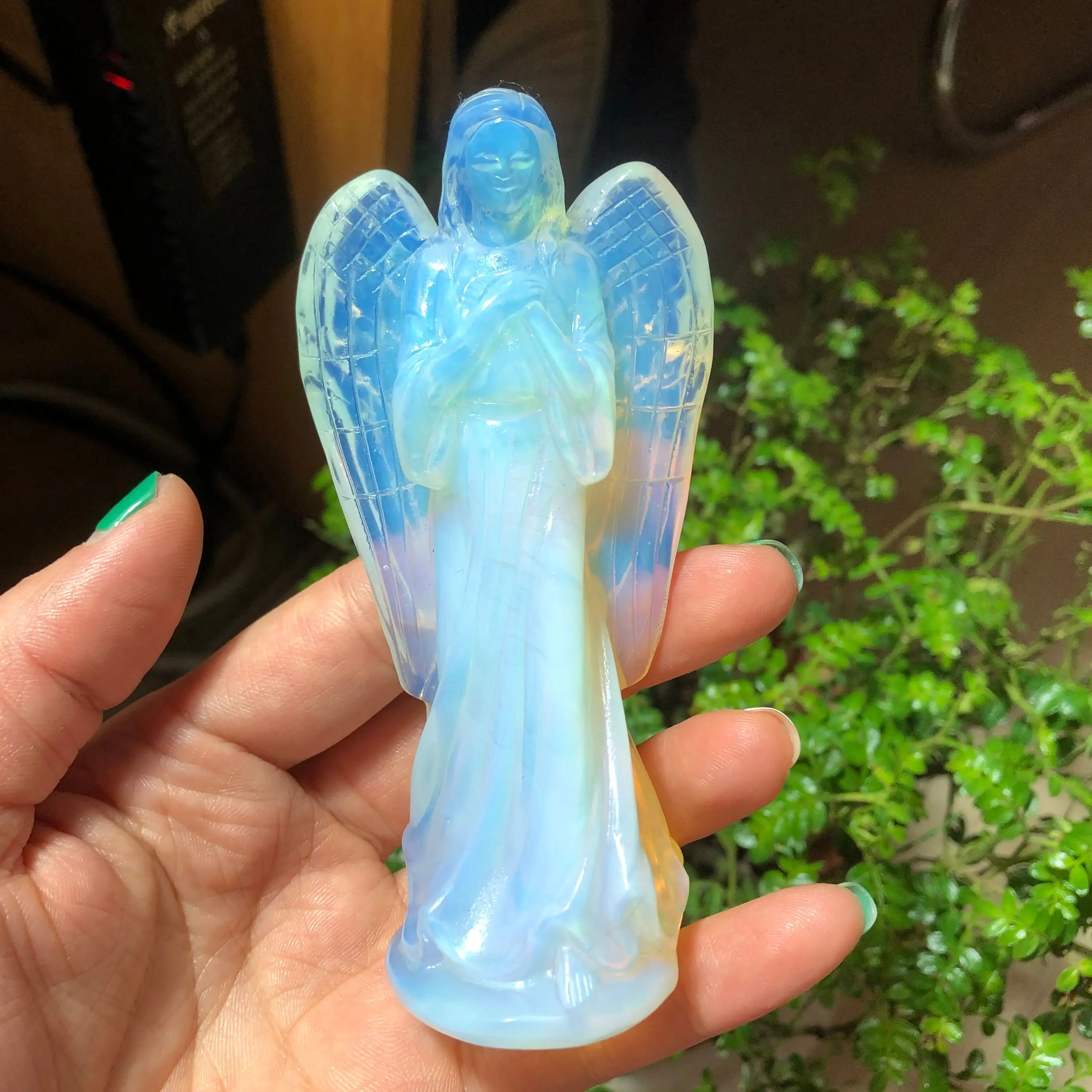 

Natural Albumin Stone Angel Statue Stone Carving Opal Crystal Reiki Healing Figurine Home Decoration Trinket Craft Gift