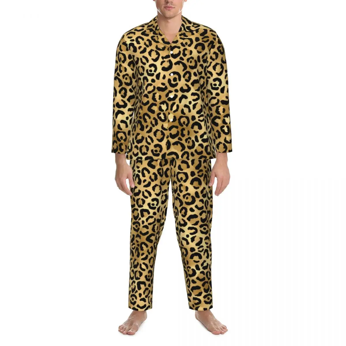 

Animal Spots Print Sleepwear Spring Cheetah Animal Aesthetic Oversized Pajama Sets Men Long Sleeve Fashion Room Nightwear