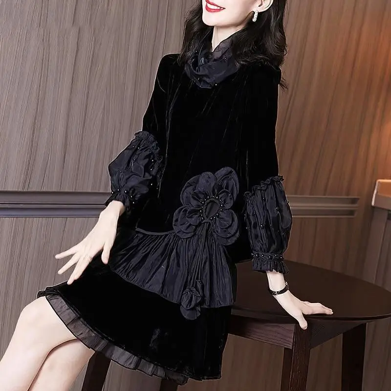 2023 Autumn Winter Fashion Women Gold Velvet A-line Dress Female Flower Casual Dresses Ladies Long Sleeve Mini Vestidos Q588
2023 Autumn Winter Fashion Women Gold Velvet A-line Dress Female Flower Casual Dresses Ladies Long Sleeve Mini Vestidos Q588