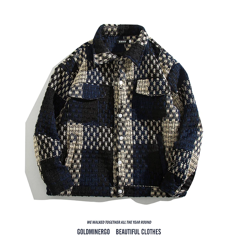 European American Hip-hop Woven Plaid Jacket Men's Trendy Brand Street Loose Handsome High-end Small Fragrance Style Woolen Coat 
European American Hip-hop Woven Plaid Jacket Men's Trendy Brand Street Loose Handsome High-end Small Fragrance Style Woolen Coat