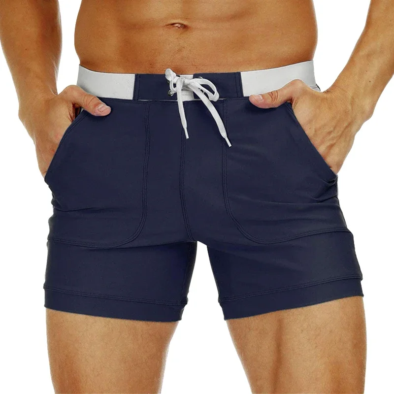 

Men's Summer Shorts Quick Dry Double Oversized Premium Quarter Swim Trunks Solid Color Lace-up Board Shorts Beach Outdoor Pants