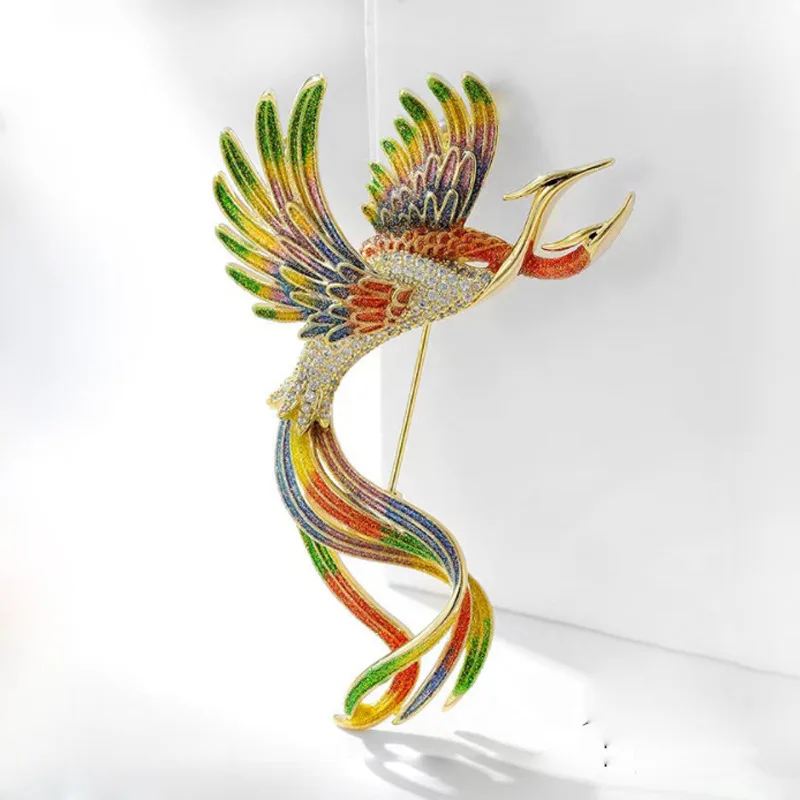 

Trendy Colorful Inlaid Rhinestone Phoenix Bird Brooches For Women Luxury Design Sandblasting Metal Animal Brooch Pins Jewelrys