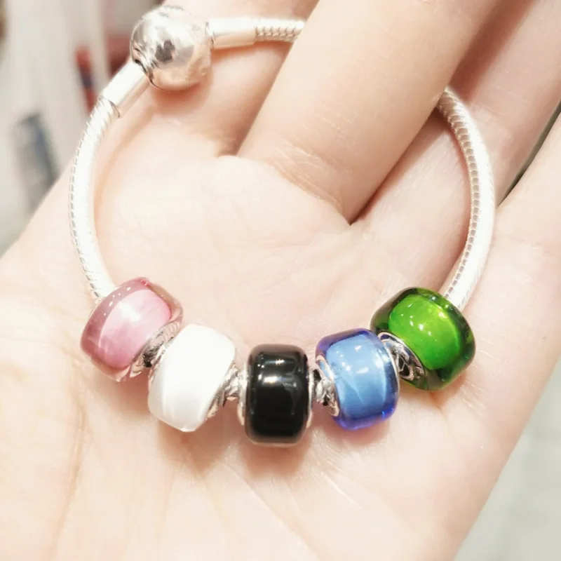 

Five Colors Mini Murano Glass Charm Beads Fit Pandora Bracelet Jewelry Making 925 Sterling Silver Charm for Women Necklace