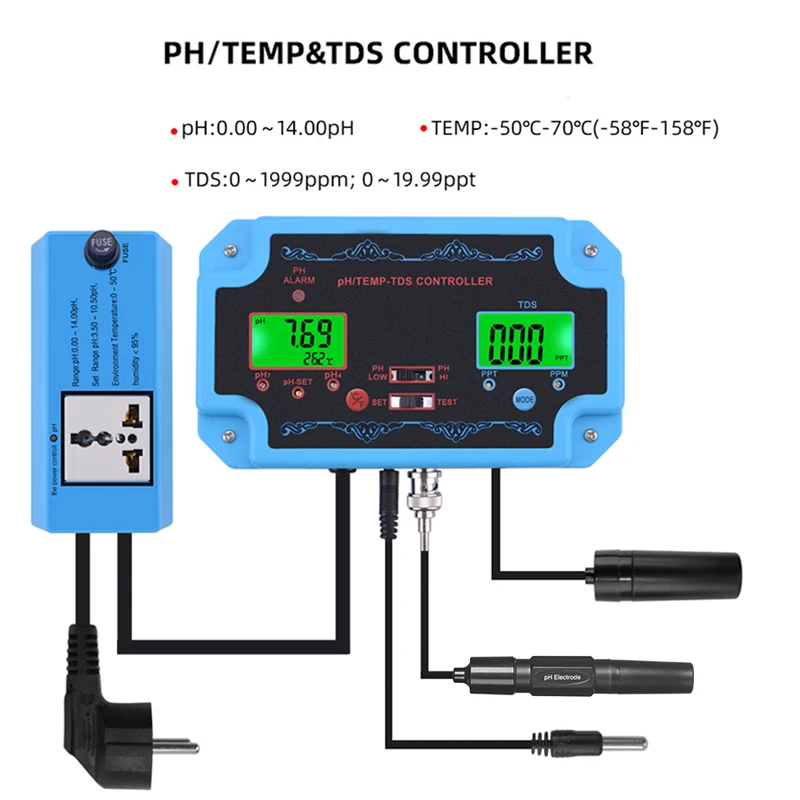 

PH Controller 3 in 1 TDS Temperature Meter Monitor Aquarium Hydroponics Drink Water Quality Analyzer Acidimeter PPM TEMP Tester