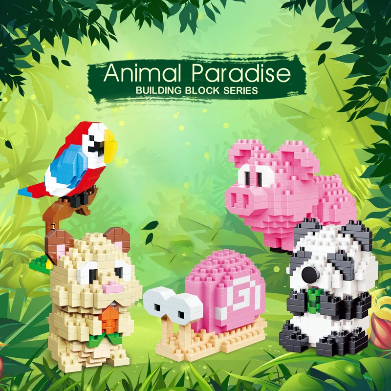 

Mini Building Block Cute Panda Snail Pig Hamster Parrot Animals Kids Series Small Pieces of Blocks Toys for Children Gift Decor