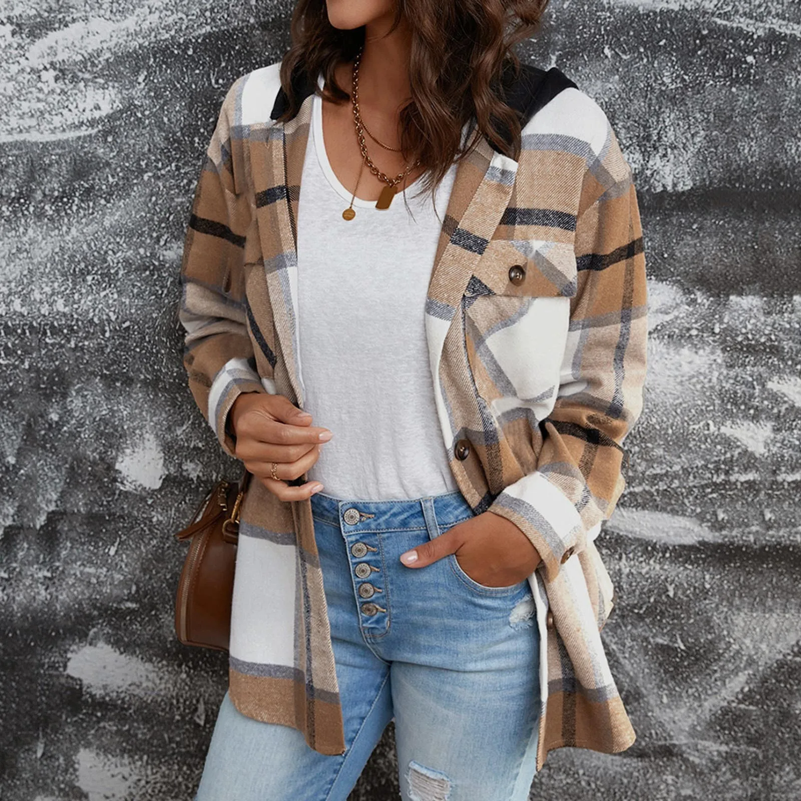 Блузка женская клетчатая с длинным рукавом, модный топ с принтом, на пуговицах, элегантная повседневная рубашка, пальто