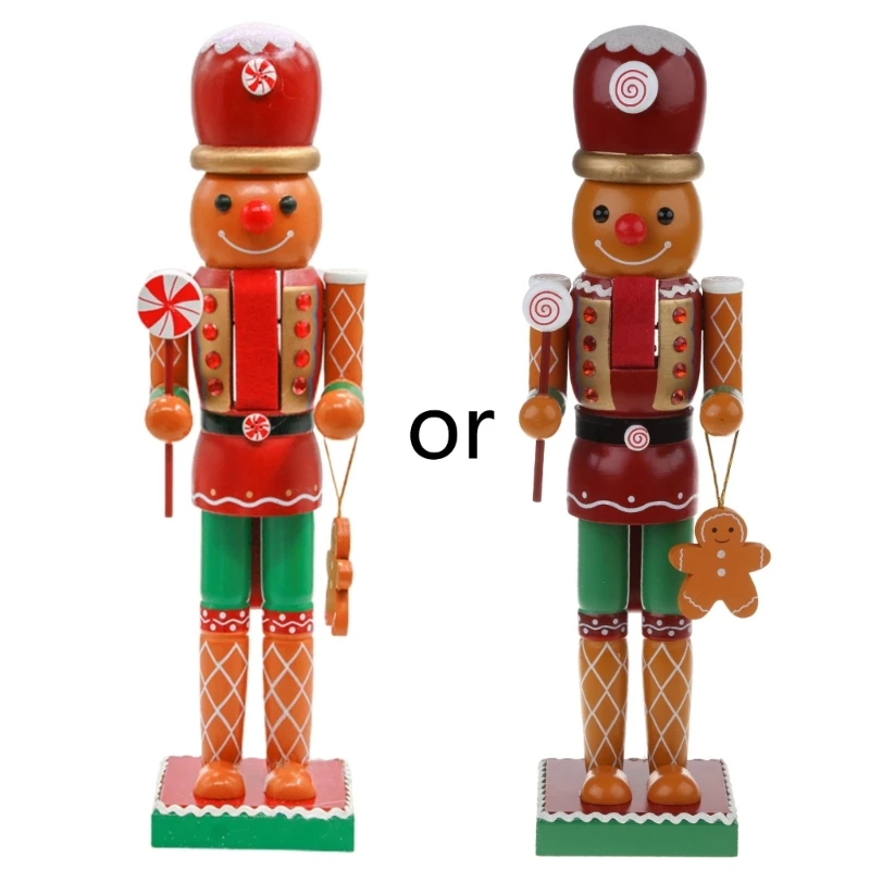

Merry Christmas Decorations Gingerbread Man Nutcracker Figurine Wooden Soldier King Puppet Ornament for Indoor Winter