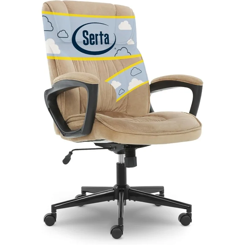 

Serta Hannah Office, Ergonomic Computer Chair with Lumbar Support, Adjustable Seat, Pillowed Headrest, Fabric, Plush Beige