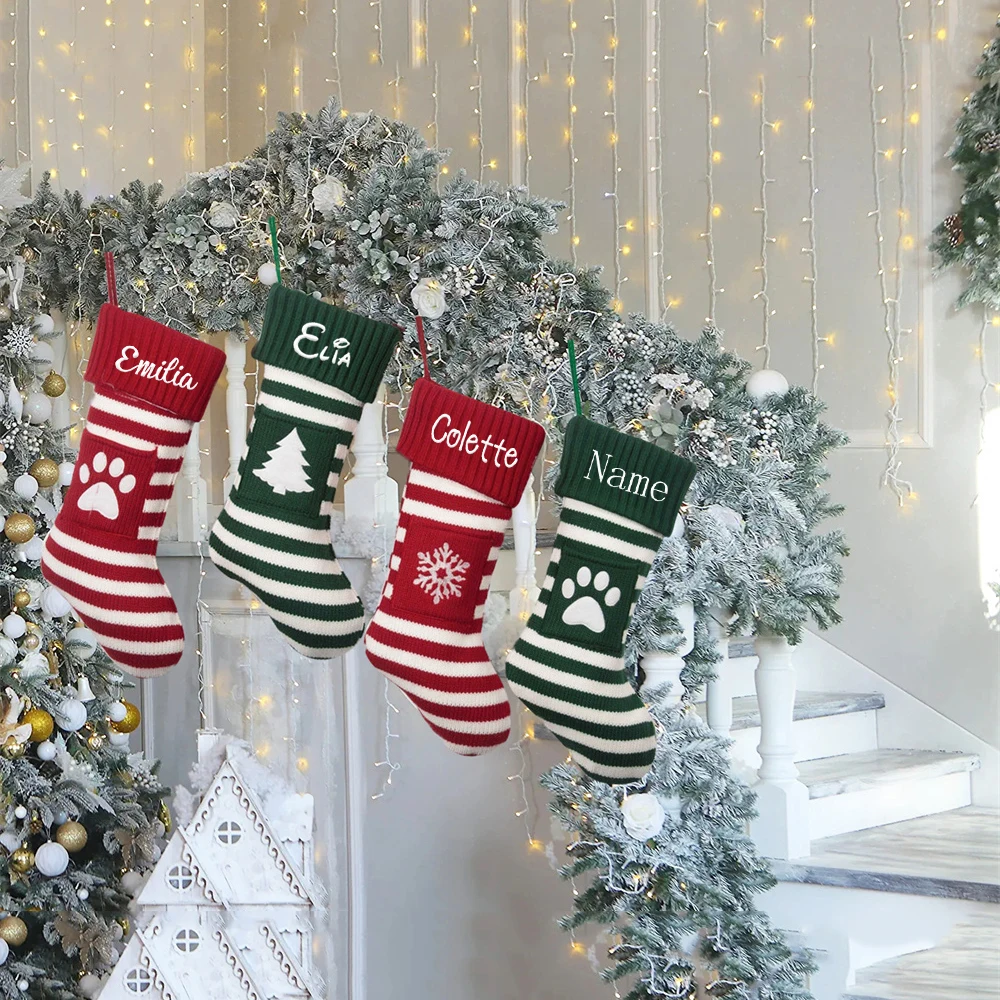 

Custom New Pet Christmas Socks Embroidered Name Knitted Children's Gift Bag Christmas Stocking Christmas Tree Decorative Pendant