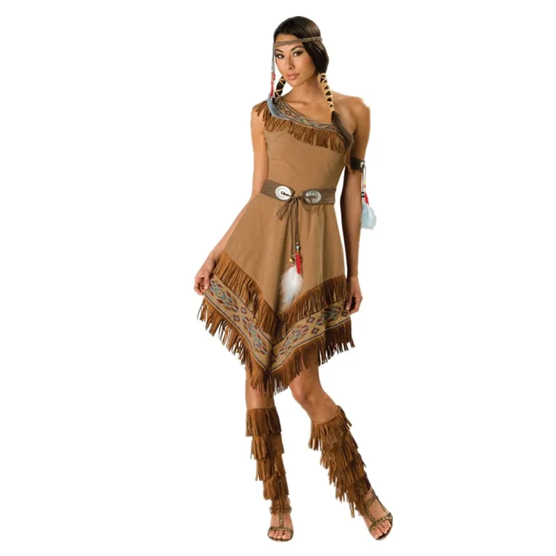

Sexy Indigenous Tribe Tassel Indian Princess Party Dress Halloween Cosplay Jungle Goddess Carnival Costume