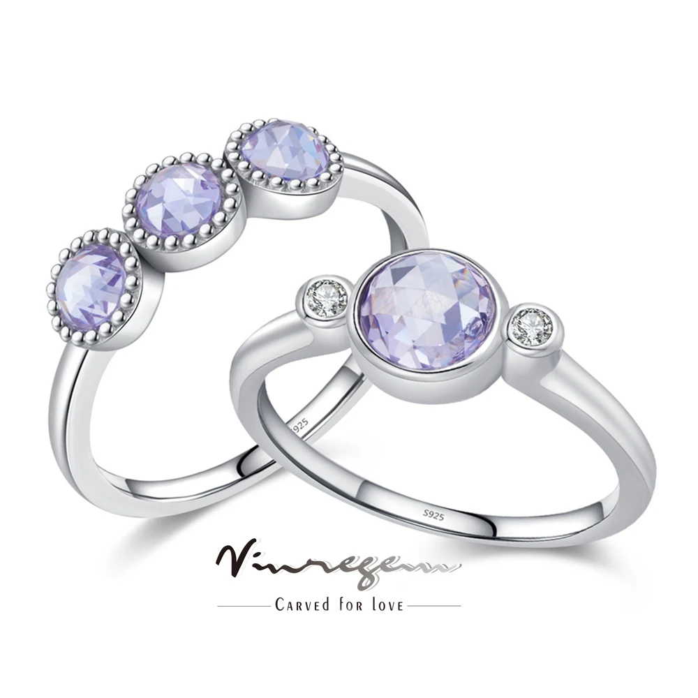 

Vinregem 4-6 MM Round Zircon Gemstone Romantic Ring for Women Set 100% 925 Sterling Silver Wedding Party Fine Jewelry Wholesale